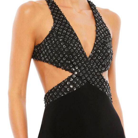 Mac Duggal FLORAL SEQUINED CRISS CROSS BODICE GOWN NWT size 2 black (68166) - Picture 3 of 7